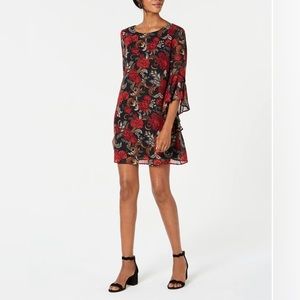 Connected Apparel Bell Sleeve Floral Red Dress SIZE 8 PETITE